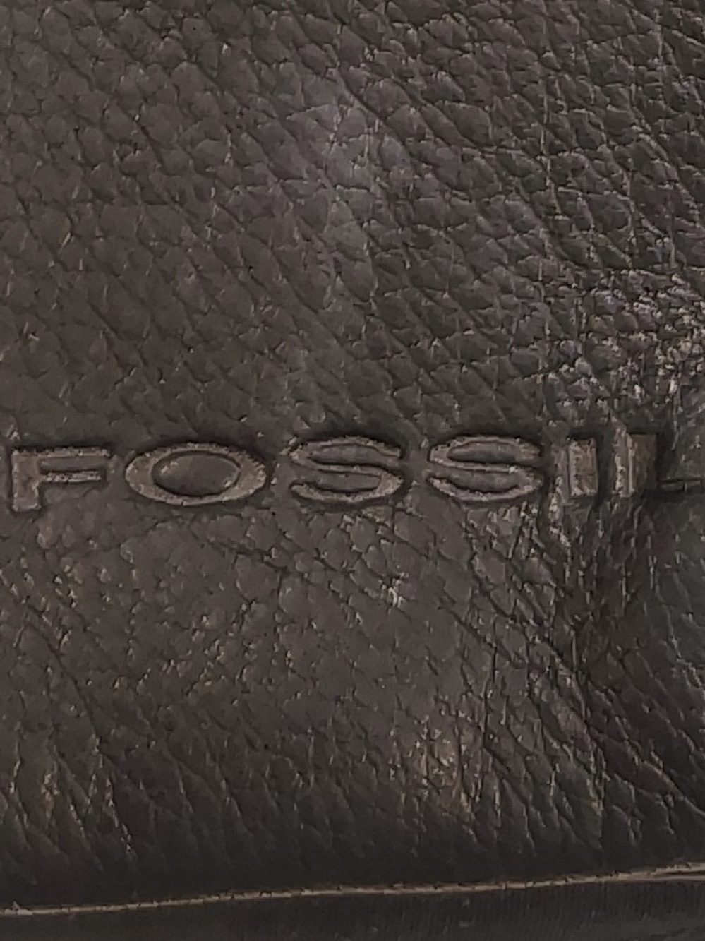 Fossil Black Pebbled Leather Crossbody Bag with Embossed Logo